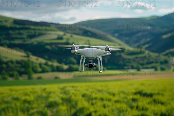 Drone flying over agricultural field. KI generiert, generiert, AI generated