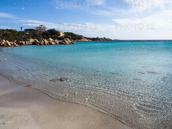 Waves reach the sandy beach, Capriccioli beach, Costa Smeralda, Sardinia, Italy, Europe