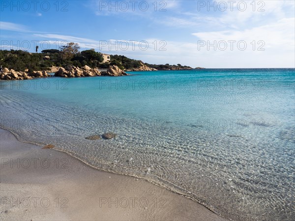 Waves reach the sandy beach, Capriccioli beach, Costa Smeralda, Sardinia, Italy, Europe