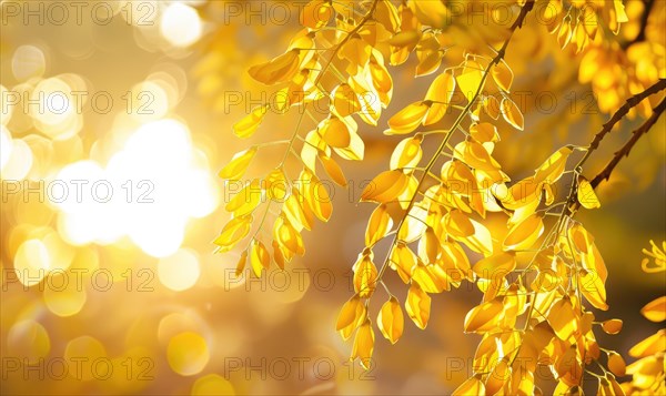 Laburnum branches reaching towards the sunlight AI generated