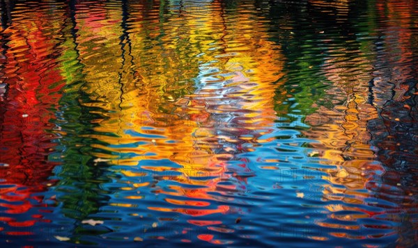 The vibrant colors of autumn reflected in the crystal-clear waters of the lake AI generated