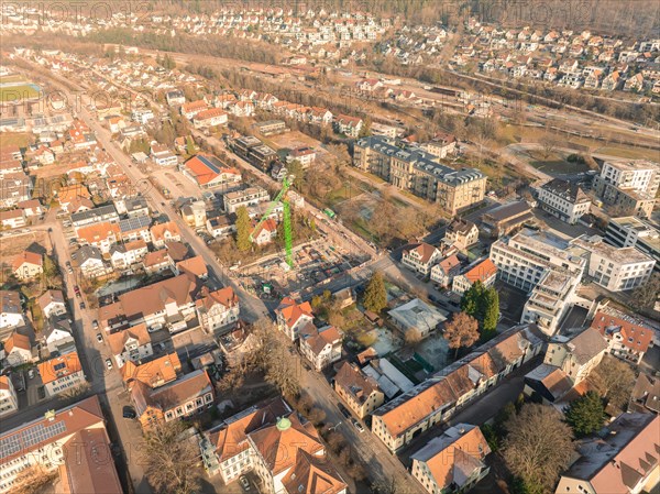 Late afternoon light over a cosy suburb with dense residential areas, sunrise, Nagold, Black Forest, Germany, Europe