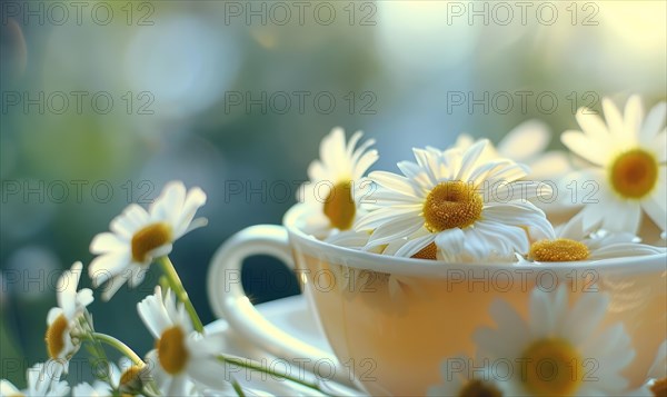 Cup of chamomile tea with chamomile flowers AI generated