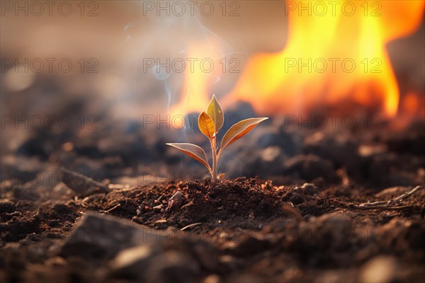 Small burning plant seedling. KI generiert, generiert, AI generated