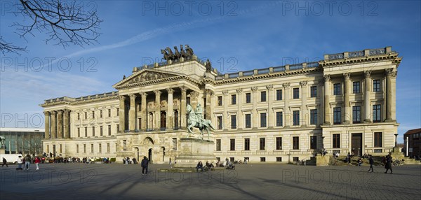 Reconstruction of Brunswick Castle, today the Schloss arcades shopping centre, equestrian statue of Duke Friedrich Wilhelm (1771-1815), Brunswick, Lower Saxony, Germany, Europe