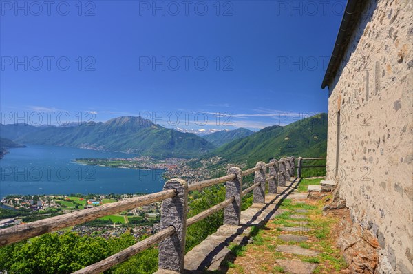 Panoramic View over an Alpine Lake Maggiore with Mountain in a Sunny Summer Day in Locarno, Ticino, Switzerland, Europe