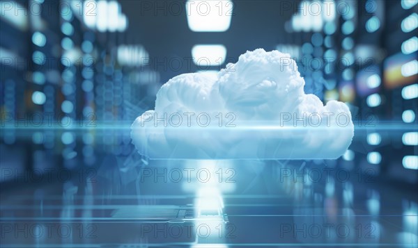 Cloud computing background with server racks and digital data streams AI generated