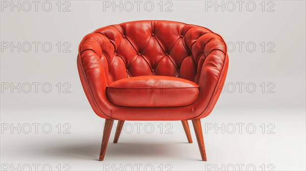 Elegant red leather chair with a tufted design and vintage style, ai generated, AI generated