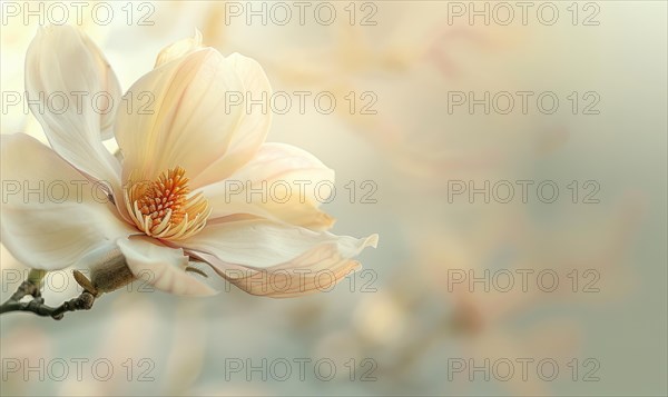 Close-up of a delicate magnolia blossom against a soft blurred background, floral background AI generated