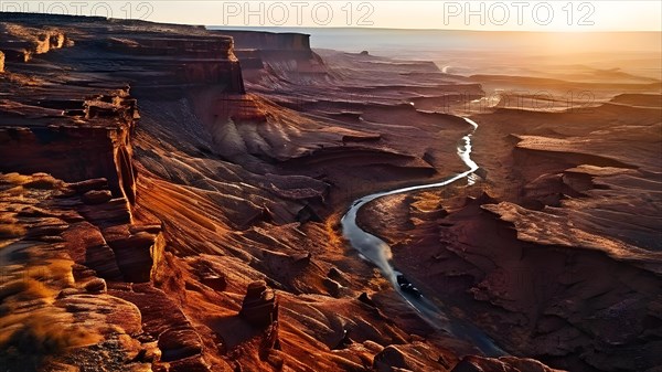 Winding canyons and mesas in canyonlands, AI generated