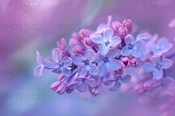 Violet Common Lilac spring flower plant on blurry background. KI generiert, generiert, AI generated