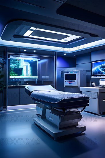 Modern hospital interior of a miri room with an advanced scanner machine, AI generated, modern, architecture