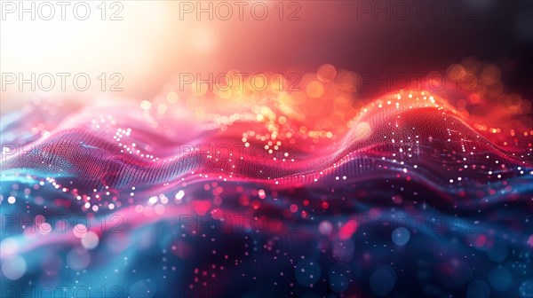 Flowing abstract waves with glowing particles conveying dynamic energy, ai generated, AI generated