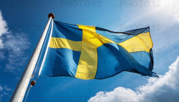 Flags, the national flag of Sweden, fluttering in the wind