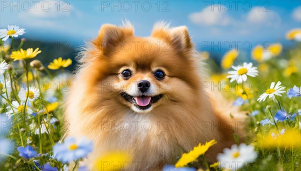 Ai generated, animal, animals, mammal, mammals, a, single animal, dwarf spitz, Spitz, (Canis lupus familiaris), dog, dogs, bitch, Pomeranians, reddish-brown puppy