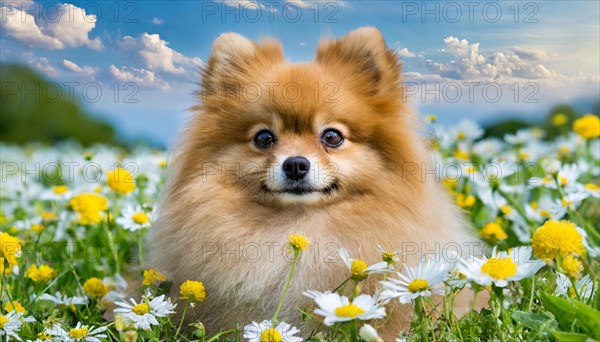 Ai generated, animal, animals, mammal, mammals, a, single animal, dwarf spitz, Spitz, (Canis lupus familiaris), dog, dogs, bitch, Pomeranians, reddish-brown puppy