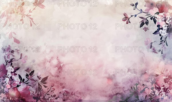 Watercolor flowers and lives, floral background space for text AI generated