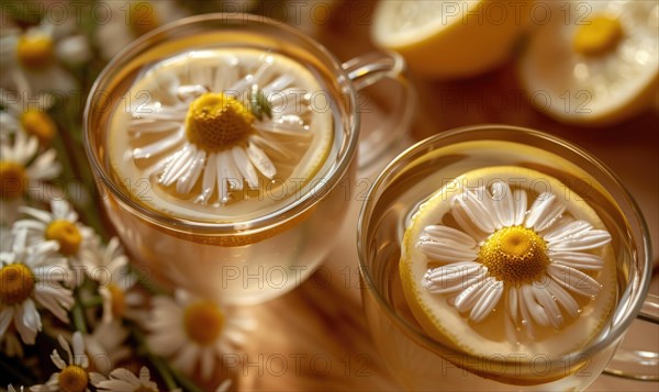 Chamomile tea served with lemon AI generated