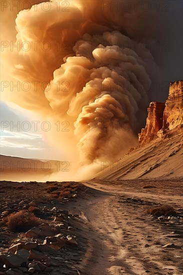 Patagonian desert landscape with powerful wind shaping landforms isolated rock formations, AI generated