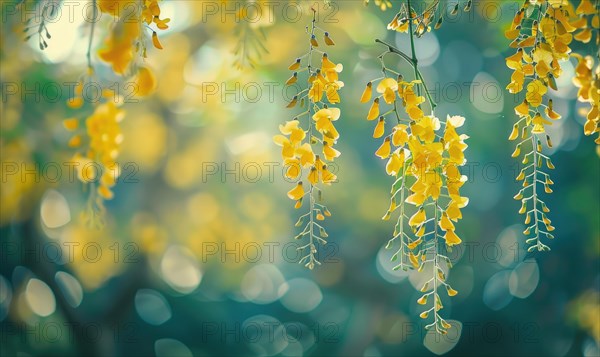 Laburnum flowers contrasting against green foliage AI generated