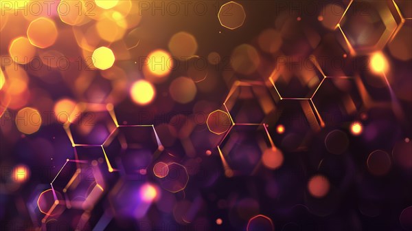 Warm-hued abstract background with glowing hexagonal bokeh effect, ai generated, AI generated