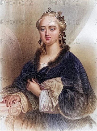 Catherine II, called Catherine the Great (born 2 May 1729 as Sophie Auguste Friederike von Anhalt-Zerbst in Stettin, died 17 November 1796 in Saint Petersburg), was Empress of Russia from 9 July 1762, Historical, digitally restored reproduction from a 19th century original, Record date not stated
