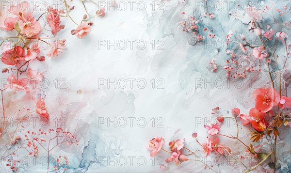 Watercolor flowers and lives, floral background space for text AI generated