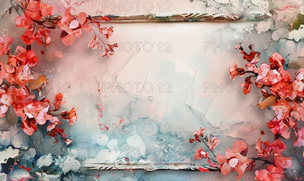 Copper frame on watercolor background, space for text AI generated