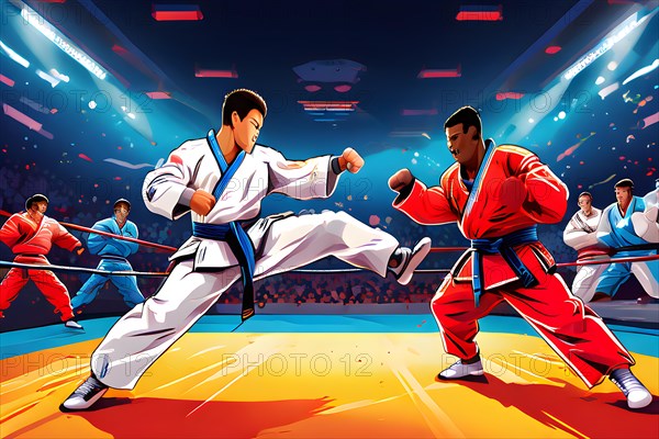 AI generated illustration showcasing teakwondo sports theme in vibrant accessible color schemes