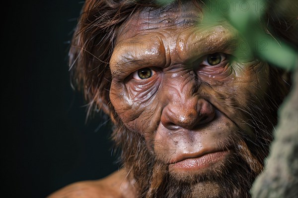 Face of Neanderthal man. KI generiert, generiert, AI generated
