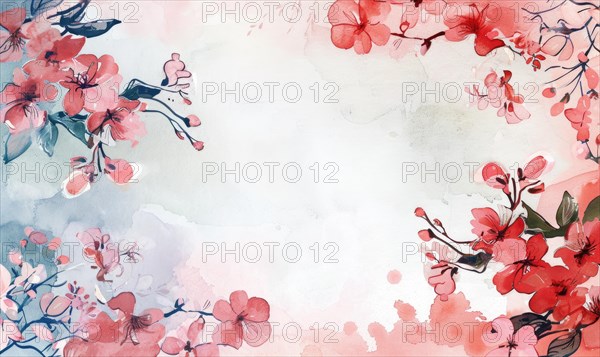 Watercolor flowers and lives, floral background space for text AI generated