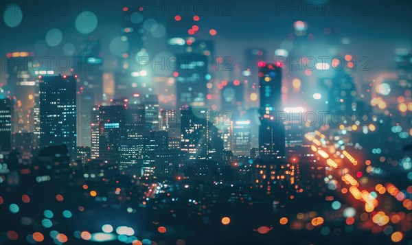 Bokeh lights creating an ethereal backdrop for a nighttime cityscape AI generated