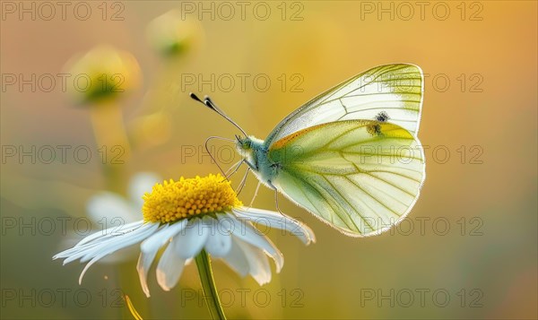 Butterfly amidst wildflowers, closeup view, selective focus, spring nature AI generated