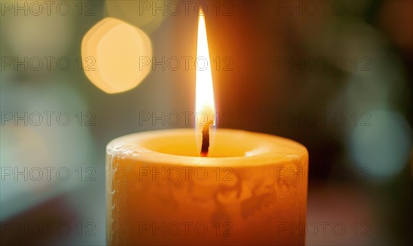 Close-up of a candle burning brightly with soft focus on the flame AI generated