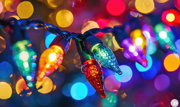 Close-up of colorful bokeh lights illuminating, festive night abstract background AI generated