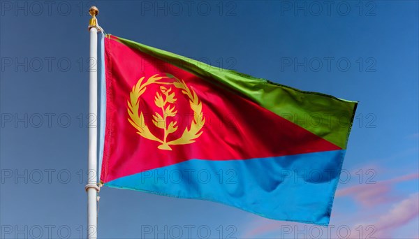 Flags, the national flag of Eritrea flutters in the wind