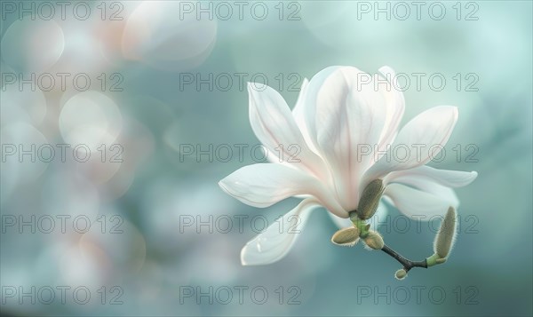 Close-up of a delicate magnolia blossom against a soft blurred background, floral background AI generated