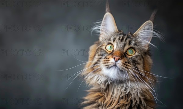 Maine Coon cat gazing curiously at the camera with a playful expression AI generated