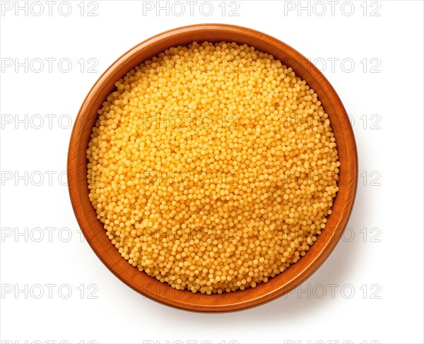 Golden Millet Grains of Couscous in a Brown Bowl, AI generated