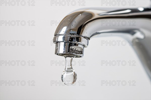 Single drop of water coming out of water tap. KI generiert, generiert, AI generated