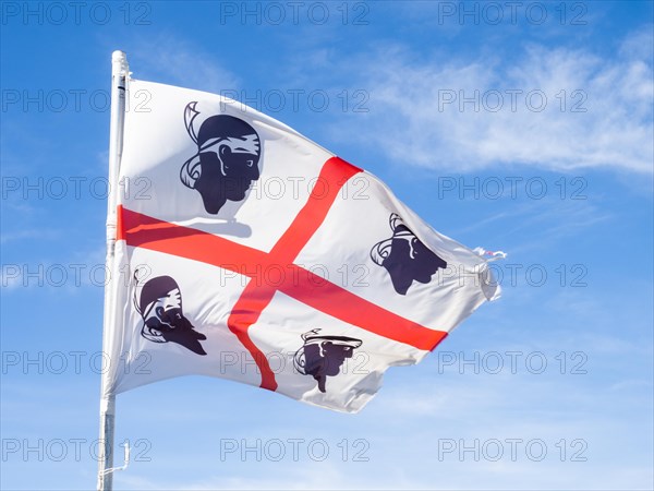 Waving flag of Sardinia, near Olbia, Sardinia, Italy, Europe