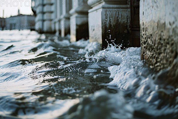 Water lapping against building. Flood concept. KI generiert, generiert, AI generated