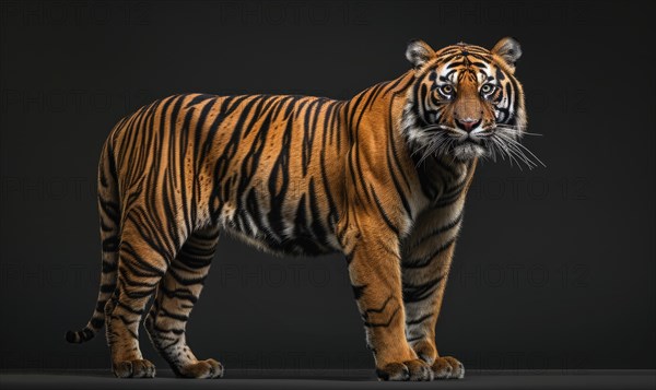 A Malayan tiger on black background AI generated