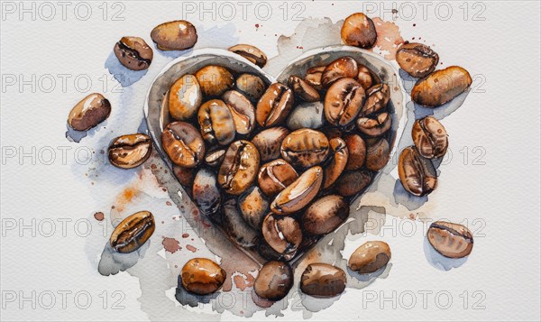 Coffee beans arranged in a heart shape AI generated