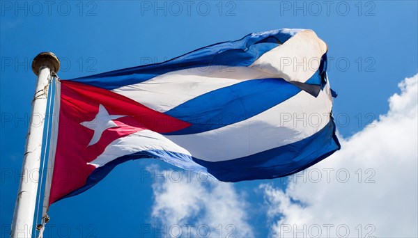 Flags, the national flag of Cuba flutters in the wind