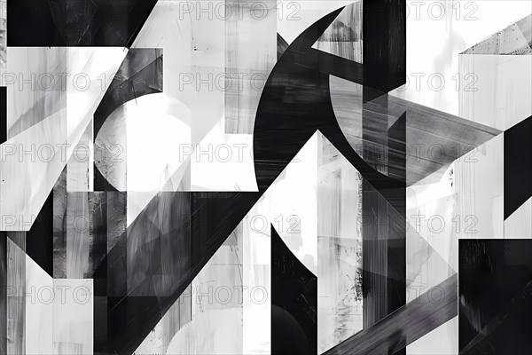 Dynamic black and white abstract image with sharp geometric edges and shapes, illustration, AI generated