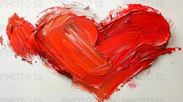 Abstract heart created with bold red brushstrokes, depicting passion and love on white, ai generated, AI generated