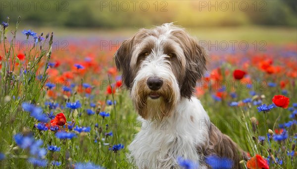 Ai generated, animal, animals, mammal, mammals, a, single animal, bobtail, (Canis lupus familiaris), dog, dogs, bitch, dog breed from England, a single animal, flower meadow