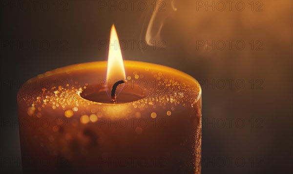 Close-up of a candle's gentle flicker illuminating a serene setting AI generated