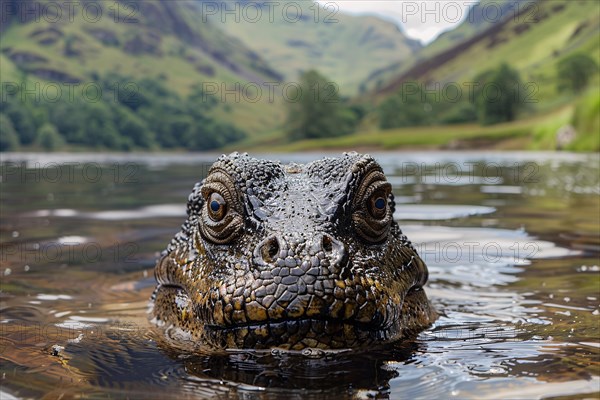 Large sea monster swimming in lake. KI generiert, generiert, AI generated